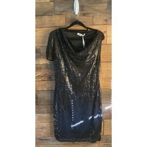 Grace Karin Size M Black Sequins One Shoulder Party Dress Short Sleeve